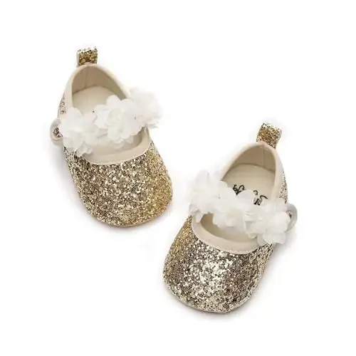 HONGTEYA Infant Baby Girls Mary Jane Flats Non Slip for Toddler First Walkers Soft Sole PU Leather Crib Shoes Sneaker Wedding Party Christmas Princess Dress Shoes Baby Moccasins Girls - 1