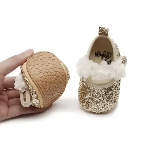 HONGTEYA Infant Baby Girls Mary Jane Flats Non Slip for Toddler First Walkers Soft Sole PU Leather Crib Shoes Sneaker Wedding Party Christmas Princess Dress Shoes Baby Moccasins Girls - 3