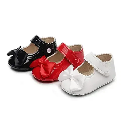 HONGTEYA Infant Baby Girls Mary Jane Flats Non Slip for Toddler First Walkers Soft Sole PU Leather Crib Shoes Sneaker Wedding Party Christmas Princess Dress Shoes Baby Moccasins Girls - 4