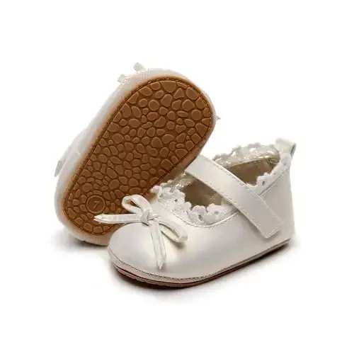 HONGTEYA Infant Baby Girls Mary Jane Flats Non Slip for Toddler First Walkers Soft Sole PU Leather Crib Shoes Sneaker Wedding Party Christmas Princess Dress Shoes Baby Moccasins Girls 