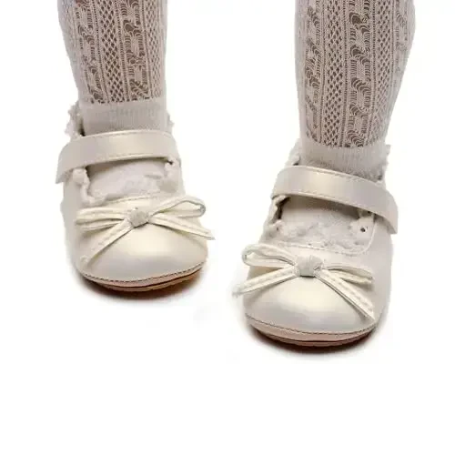 HONGTEYA Infant Baby Girls Mary Jane Flats Non Slip for Toddler First Walkers Soft Sole PU Leather Crib Shoes Sneaker Wedding Party Christmas Princess Dress Shoes Baby Moccasins Girls - HONGTEYA (1)
