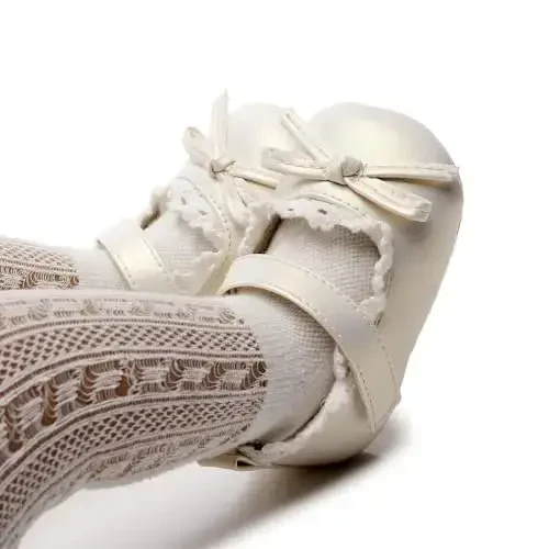 HONGTEYA Infant Baby Girls Mary Jane Flats Non Slip for Toddler First Walkers Soft Sole PU Leather Crib Shoes Sneaker Wedding Party Christmas Princess Dress Shoes Baby Moccasins Girls - 3