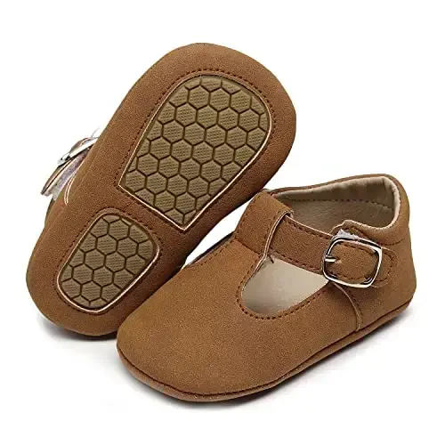 HONGTEYA Infant Baby Girls Mary Jane Flats Non Slip for Toddler First Walkers Soft Sole PU Leather Crib Shoes Sneaker Wedding Party Christmas Princess Dress Shoes Baby Moccasins Girls - 1