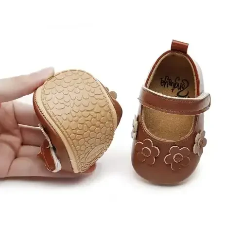 HONGTEYA Infant Baby Girls Mary Jane Flats Non Slip for Toddler First Walkers Soft Sole PU Leather Crib Shoes Sneaker Wedding Party Christmas Princess Dress Shoes Baby Moccasins Girls - 3