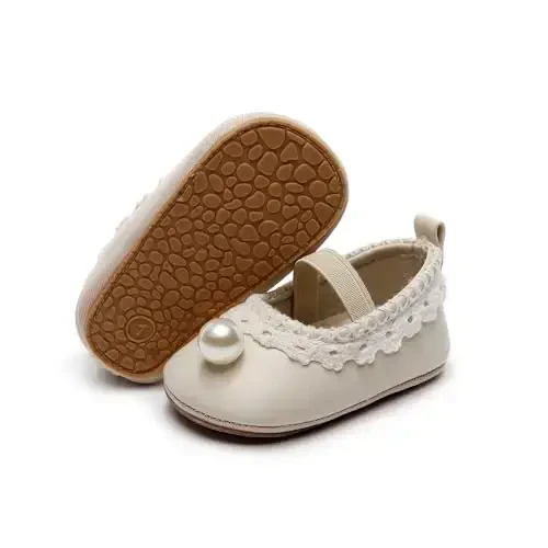 HONGTEYA Infant Baby Girls Mary Jane Flats Non Slip for Toddler First Walkers Soft Sole PU Leather Crib Shoes Sneaker Wedding Party Christmas Princess Dress Shoes Baby Moccasins Girls - HONGTEYA