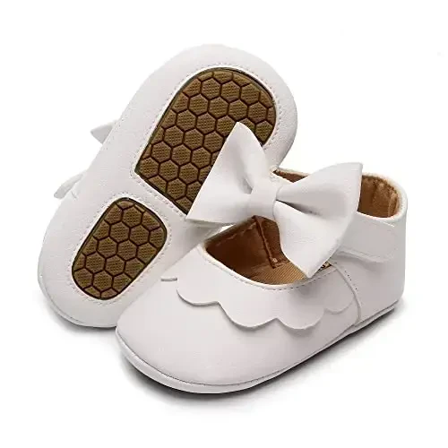 HONGTEYA Infant Baby Girls Mary Jane Flats Non Slip for Toddler First Walkers Soft Sole PU Leather Crib Shoes Sneaker Wedding Party Christmas Princess Dress Shoes Baby Moccasins Girls 