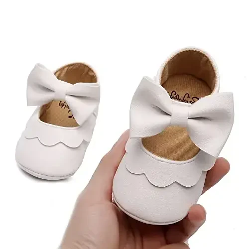HONGTEYA Infant Baby Girls Mary Jane Flats Non Slip for Toddler First Walkers Soft Sole PU Leather Crib Shoes Sneaker Wedding Party Christmas Princess Dress Shoes Baby Moccasins Girls - 3