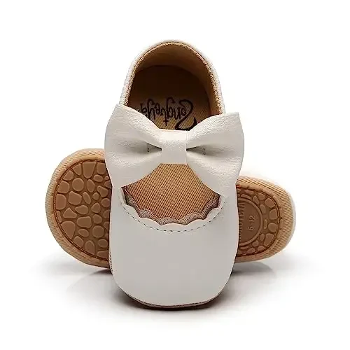 HONGTEYA Infant Baby Girls Mary Jane Flats Non Slip for Toddler First Walkers Soft Sole PU Leather Crib Shoes Sneaker Wedding Party Christmas Princess Dress Shoes Baby Moccasins Girls - HONGTEYA