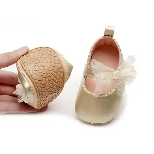 HONGTEYA Infant Baby Girls Mary Jane Flats Non Slip for Toddler First Walkers Soft Sole PU Leather Crib Shoes Sneaker Wedding Party Christmas Princess Dress Shoes Baby Moccasins Girls - 3