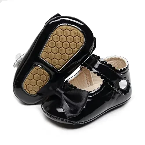 HONGTEYA Infant Baby Girls Mary Jane Flats Non Slip for Toddler First Walkers Soft Sole PU Leather Crib Shoes Sneaker Wedding Party Christmas Princess Dress Shoes Baby Moccasins Girls - 1