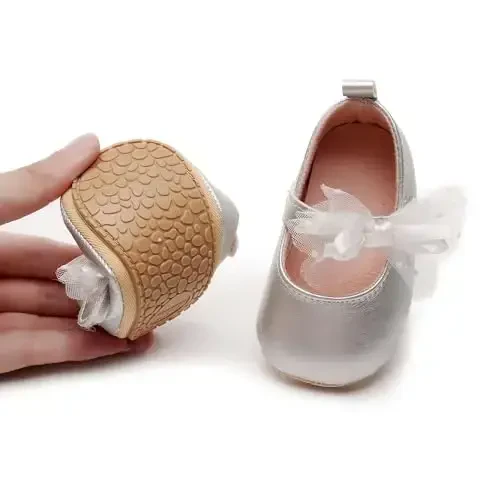 HONGTEYA Infant Baby Girls Mary Jane Flats Non Slip for Toddler First Walkers Soft Sole PU Leather Crib Shoes Sneaker Wedding Party Christmas Princess Dress Shoes Baby Moccasins Girls - 3