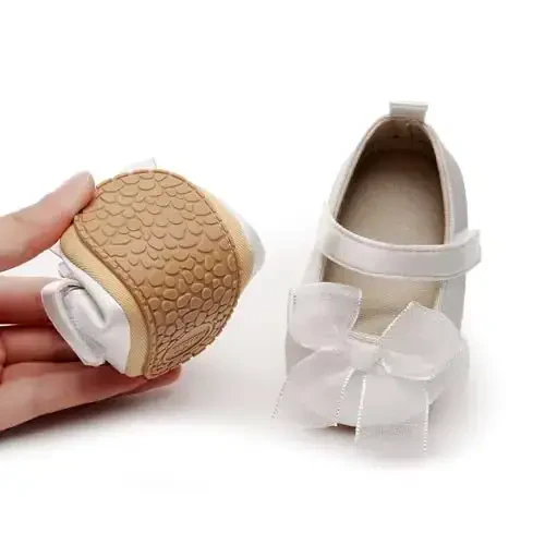 HONGTEYA Infant Baby Girls Mary Jane Flats Non Slip for Toddler First Walkers Soft Sole PU Leather Crib Shoes Sneaker Wedding Party Christmas Princess Dress Shoes Baby Moccasins Girls - 3