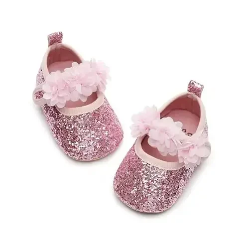 HONGTEYA Infant Baby Girls Mary Jane Flats Non Slip for Toddler First Walkers Soft Sole PU Leather Crib Shoes Sneaker Wedding Party Christmas Princess Dress Shoes Baby Moccasins Girls 