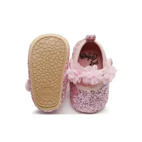 HONGTEYA Infant Baby Girls Mary Jane Flats Non Slip for Toddler First Walkers Soft Sole PU Leather Crib Shoes Sneaker Wedding Party Christmas Princess Dress Shoes Baby Moccasins Girls - 4