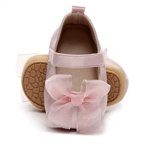 HONGTEYA Infant Baby Girls Mary Jane Flats Non Slip for Toddler First Walkers Soft Sole PU Leather Crib Shoes Sneaker Wedding Party Christmas Princess Dress Shoes Baby Moccasins Girls - 3