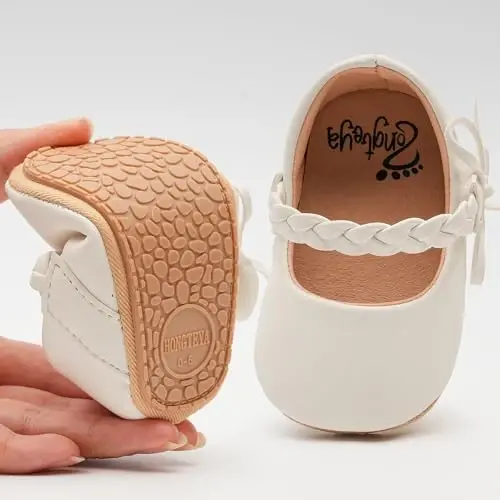 HONGTEYA Infant Baby Girls Mary Jane Flats Non Slip for Toddler First Walkers Soft Sole PU Leather Crib Shoes Sneaker Wedding Party Christmas Princess Dress Shoes Baby Moccasins Girls - HONGTEYA (1)