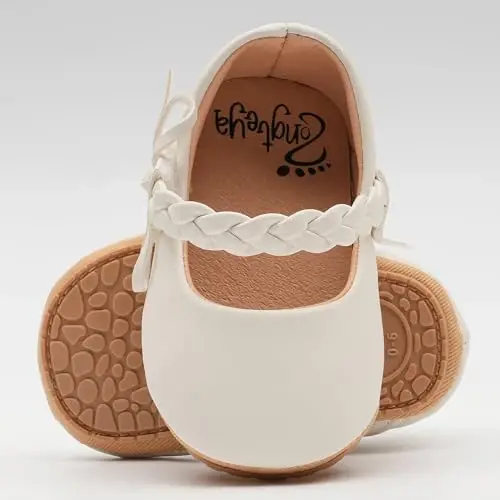 HONGTEYA Infant Baby Girls Mary Jane Flats Non Slip for Toddler First Walkers Soft Sole PU Leather Crib Shoes Sneaker Wedding Party Christmas Princess Dress Shoes Baby Moccasins Girls - 3