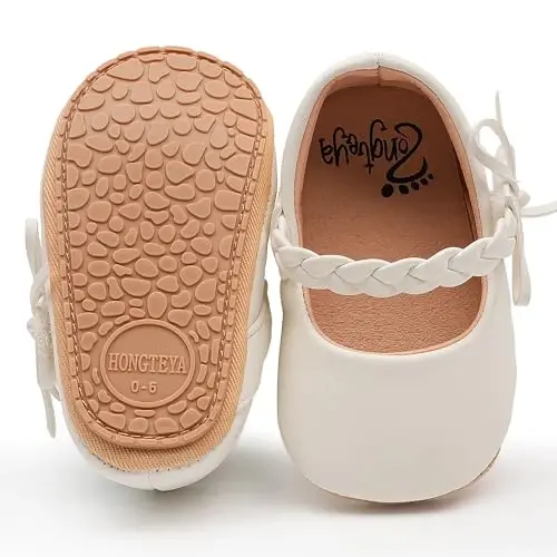 HONGTEYA Infant Baby Girls Mary Jane Flats Non Slip for Toddler First Walkers Soft Sole PU Leather Crib Shoes Sneaker Wedding Party Christmas Princess Dress Shoes Baby Moccasins Girls - 4