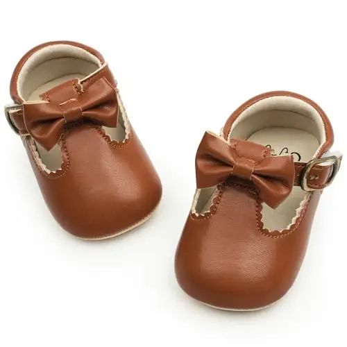 HONGTEYA Infant Baby Girls Mary Jane Flats Non Slip for Toddler First Walkers Soft Sole PU Leather Crib Shoes Sneaker Wedding Party Christmas Princess Dress Shoes Baby Moccasins Girls - 1