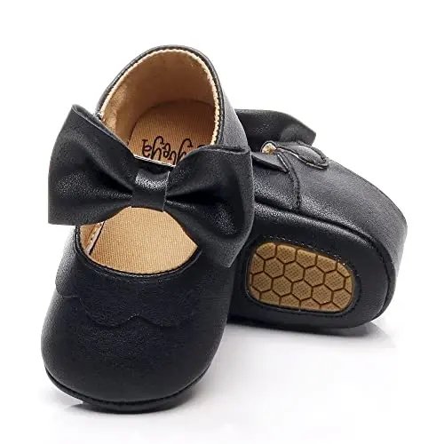 HONGTEYA Infant Baby Girls Mary Jane Flats Non Slip for Toddler First Walkers Soft Sole PU Leather Crib Shoes Sneaker Wedding Party Christmas Princess Dress Shoes Baby Moccasins Girls - 3