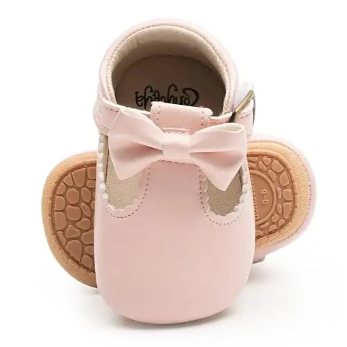 HONGTEYA Infant Baby Girls Mary Jane Flats Non Slip for Toddler First Walkers Soft Sole PU Leather Crib Shoes Sneaker Wedding Party Christmas Princess Dress Shoes Baby Moccasins Girls - 3