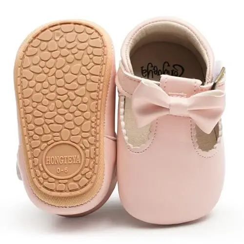 HONGTEYA Infant Baby Girls Mary Jane Flats Non Slip for Toddler First Walkers Soft Sole PU Leather Crib Shoes Sneaker Wedding Party Christmas Princess Dress Shoes Baby Moccasins Girls - 4