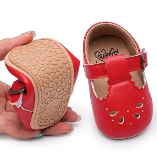 HONGTEYA Infant Baby Girls Mary Jane Flats Non Slip for Toddler First Walkers Soft Sole PU Leather Crib Shoes Sneaker Wedding Party Christmas Princess Dress Shoes Baby Moccasins Girls - 2