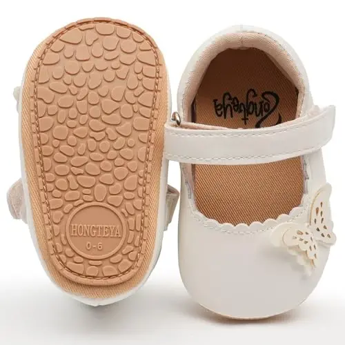 HONGTEYA Infant Baby Girls Mary Jane Flats Non Slip for Toddler First Walkers Soft Sole PU Leather Crib Shoes Sneaker Wedding Party Christmas Princess Dress Shoes Baby Moccasins Girls - 4