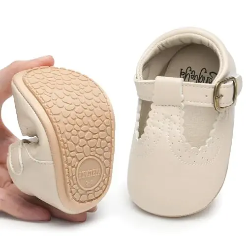 HONGTEYA Infant Baby Girls Mary Jane Flats Non Slip for Toddler First Walkers Soft Sole PU Leather Crib Shoes Sneaker Wedding Party Christmas Princess Dress Shoes Baby Moccasins Girls - 2