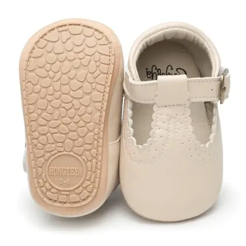HONGTEYA Infant Baby Girls Mary Jane Flats Non Slip for Toddler First Walkers Soft Sole PU Leather Crib Shoes Sneaker Wedding Party Christmas Princess Dress Shoes Baby Moccasins Girls - 4
