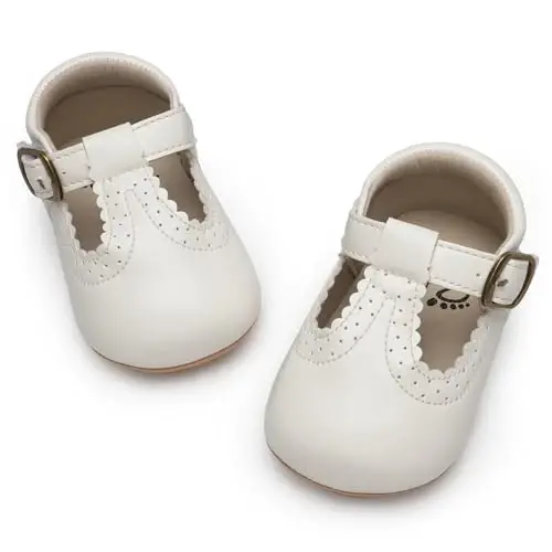 HONGTEYA Infant Baby Girls Mary Jane Flats Non Slip for Toddler First Walkers Soft Sole PU Leather Crib Shoes Sneaker Wedding Party Christmas Princess Dress Shoes Baby Moccasins Girls - HONGTEYA