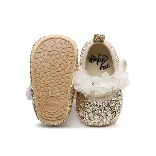 HONGTEYA Infant Baby Girls Mary Jane Flats Non Slip for Toddler First Walkers Soft Sole PU Leather Crib Shoes Sneaker Wedding Party Christmas Princess Dress Shoes Baby Moccasins Girls - 4