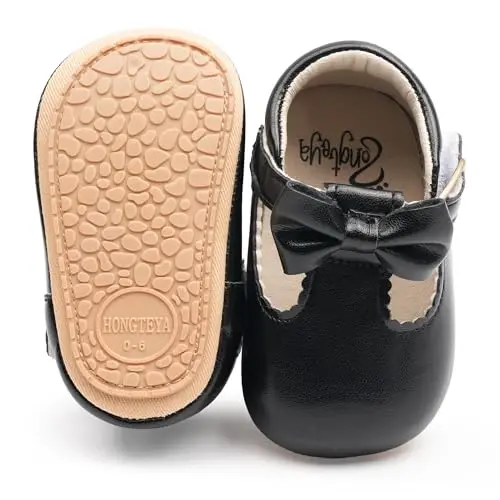 HONGTEYA Infant Baby Girls Mary Jane Flats Non Slip for Toddler First Walkers Soft Sole PU Leather Crib Shoes Sneaker Wedding Party Christmas Princess Dress Shoes Baby Moccasins Girls - 4
