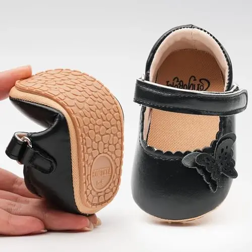 HONGTEYA Infant Baby Girls Mary Jane Flats Non Slip for Toddler First Walkers Soft Sole PU Leather Crib Shoes Sneaker Wedding Party Christmas Princess Dress Shoes Baby Moccasins Girls - HONGTEYA (1)