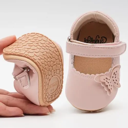 HONGTEYA Infant Baby Girls Mary Jane Flats Non Slip for Toddler First Walkers Soft Sole PU Leather Crib Shoes Sneaker Wedding Party Christmas Princess Dress Shoes Baby Moccasins Girls - 4