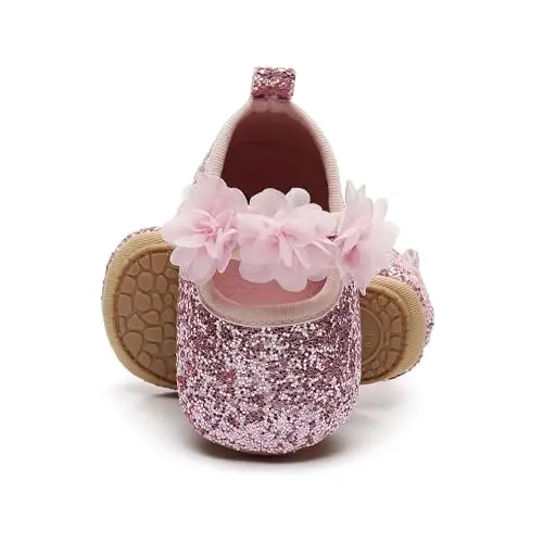 HONGTEYA Infant Baby Girls Mary Jane Flats Toddler uchun Sirpanmaydigan Birinchi Yuruvchilar Yumshoq Taglik PU Charm Beshik Poyafzallari Sneaker To'y Bazmi Rojdestvo Malika Liboslari Poyafzali Chaqaloq Mokasin Qizlar - HONGTEYA (1)