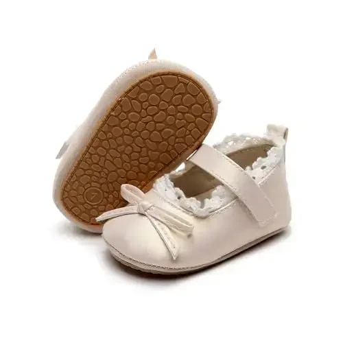 HONGTEYA Infant Baby Girls Mary Jane Flats Yurishni endi boshlagan bolalar uchun sirpanmaydigan, yumshoq taglikli PU charm beshik poyabzali Sneaker To'y marosimi Rojdestvo malika ko'ylagi poyabzali chaqaloq mokasinlari qizlar - 1