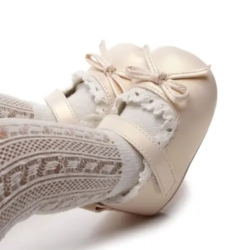 HONGTEYA Infant Baby Girls Mary Jane Flats Yurishni endi boshlagan bolalar uchun sirpanmaydigan, yumshoq taglikli PU charm beshik poyabzali Sneaker To'y marosimi Rojdestvo malika ko'ylagi poyabzali chaqaloq mokasinlari qizlar - 3