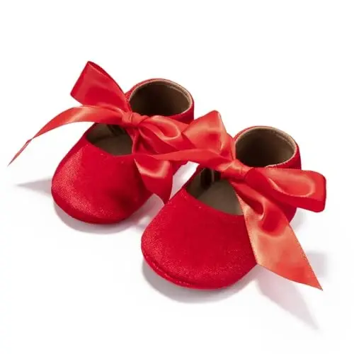 HONGTEYA Infant Baby Girls Mary Jane Flats Yurishni endi boshlagan bolalar uchun sirpanmaydigan, yumshoq taglikli PU teri krovat poyabzallari Krossovkalar To'y bazmi Rojdestvo malika ko'ylak poyabzallari Baby Moccasins Girls 