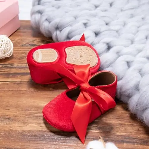 HONGTEYA Infant Baby Girls Mary Jane Flats Yurishni endi boshlagan bolalar uchun sirpanmaydigan, yumshoq taglikli PU teri krovat poyabzallari Krossovkalar To'y bazmi Rojdestvo malika ko'ylak poyabzallari Baby Moccasins Girls - 2