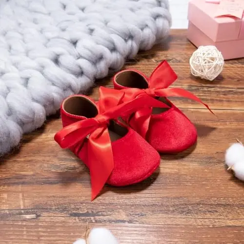HONGTEYA Infant Baby Girls Mary Jane Flats Yurishni endi boshlagan bolalar uchun sirpanmaydigan, yumshoq taglikli PU teri krovat poyabzallari Krossovkalar To'y bazmi Rojdestvo malika ko'ylak poyabzallari Baby Moccasins Girls - 3