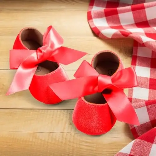 HONGTEYA Infant Baby Girls Mary Jane Flats Yurishni endi boshlagan bolalar uchun sirpanmaydigan, yumshoq taglikli PU teri krovat poyabzallari Krossovkalar To'y bazmi Rojdestvo malika ko'ylak poyabzallari Baby Moccasins Girls - 5