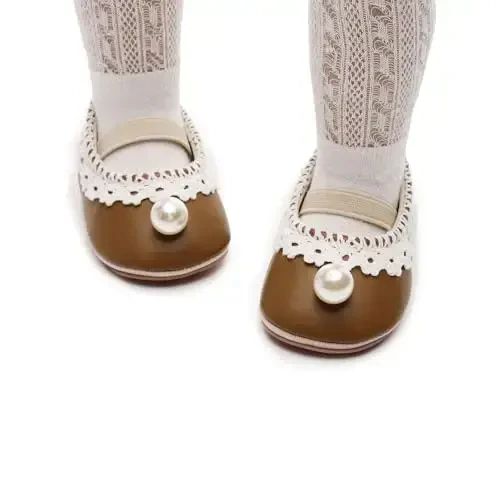 HONGTEYA Infant Baby Girls Mary Jane Flats Yurishni endi boshlagan chaqaloqlar uchun sirpanmaydigan, yumshoq taglikli PU charm beshik poyabzallari Krossovkalar To'y ziyofati Rojdestvo malika ko'ylak poyabzallari Chaqaloq mokasinlari Qizlar uchun - 2