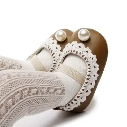 HONGTEYA Infant Baby Girls Mary Jane Flats Yurishni endi boshlagan chaqaloqlar uchun sirpanmaydigan, yumshoq taglikli PU charm beshik poyabzallari Krossovkalar To'y ziyofati Rojdestvo malika ko'ylak poyabzallari Chaqaloq mokasinlari Qizlar uchun - 3
