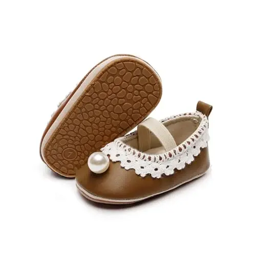 HONGTEYA Infant Baby Girls Mary Jane Flats Yurishni endi boshlagan chaqaloqlar uchun sirpanmaydigan, yumshoq taglikli PU charm beshik poyabzallari Krossovkalar To'y ziyofati Rojdestvo malika ko'ylak poyabzallari Chaqaloq mokasinlari Qizlar uchun 