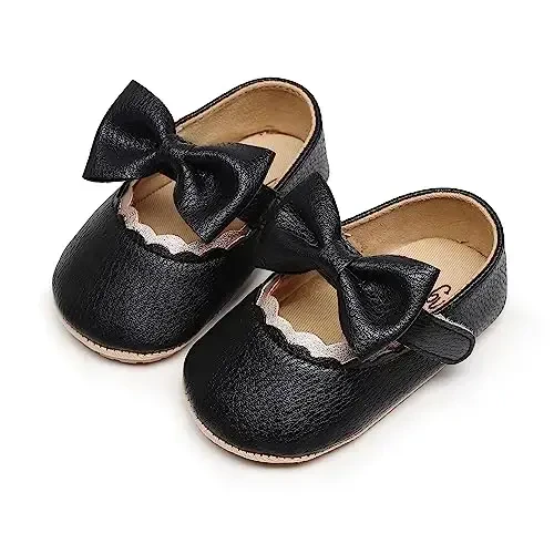 HONGTEYA Infant Baby Girls Mary Jane Flats Yurishni endi boshlagan chaqaloqlar uchun sirpanmaydigan, yumshoq taglikli PU charm beshik poyabzallari Sneaker To'y ziyofati Rojdestvo malika ko'ylak poyabzallari Chaqaloq mokasinlari qizlar - 2