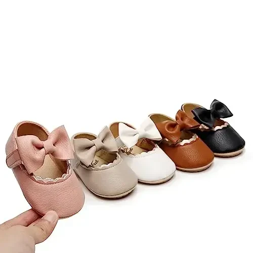 HONGTEYA Infant Baby Girls Mary Jane Flats Yurishni endi boshlagan chaqaloqlar uchun sirpanmaydigan, yumshoq taglikli PU charm beshik poyabzallari Sneaker To'y ziyofati Rojdestvo malika ko'ylak poyabzallari Chaqaloq mokasinlari qizlar - 5