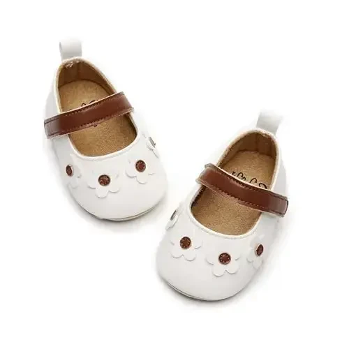 HONGTEYA Infant Baby Girls Mary Jane Flats Yurishni endi boshlagan chaqaloqlar uchun sirpanmaydigan, yumshoq taglikli PU charm krovat poyabzallari Sneaker To'y, Rojdestvo malika ko'ylak poyabzallari Chaqaloq mokasinlari Qizlar - 4