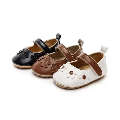 HONGTEYA Infant Baby Girls Mary Jane Flats Yurishni endi boshlagan chaqaloqlar uchun sirpanmaydigan, yumshoq taglikli PU charm krovat poyabzallari Sneaker To'y, Rojdestvo malika ko'ylak poyabzallari Chaqaloq mokasinlari Qizlar - 5