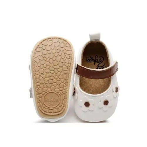 HONGTEYA Infant Baby Girls Mary Jane Flats Yurishni endi boshlagan chaqaloqlar uchun sirpanmaydigan, yumshoq taglikli PU charm krovat poyabzallari Sneaker To'y, Rojdestvo malika ko'ylak poyabzallari Chaqaloq mokasinlari Qizlar 